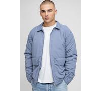 Mens Blue Regular Fit Crinkle Peached Nylon Pocket Harrington Jacket, Blue S