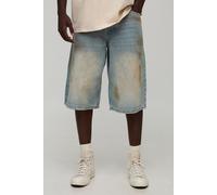 Mens Blue Rigid Dirty Wash Denim Jorts, Blue 30