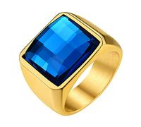 Men's Blue Sapphire Rings Gold, Stainless Steel Diamond Cut Stone Pinky Signet Rings Gifts For Rapper 13