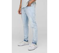 Mens Blue Slim Fit Subtle Ripped Tinted Jeans With Let Down Hem, Blue 30R