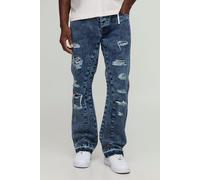 Mens Blue Slim Flared Ripped Gusset Jeans With Let Down Hem, Blue 28R