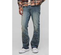 Mens Blue Slim Flared Star Applique Let Down Hem Jeans, Blue 28R