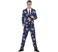 Smiffys Space Suit, Blue with Jacket, Trousers & Tie, Stand Out Suits Fancy Dress, Adult Dress Up Costumes
