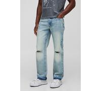 Mens Blue Straight Leg Ripped Knee With Let Down Hem, Blue 36R