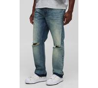 Mens Blue Straight Leg Ripped Knee With Let Down Hem, Blue 36R