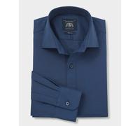 Men's Blue Stretch Textured Cotton Slim Fit Formal Shirt - Single Cuff - Size: 16.5" x Standard - 35" - Savile Row Company
