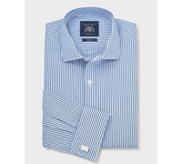 Men's Blue Stripe Cotton Poplin Slim Fit Formal Shirt - Double Cuff - Size: 15" x Standard - 33.5" - Savile Row Company