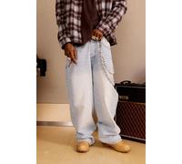 Mens Blue Super Baggy Washed Embroidered Dart Jeans, Blue 34R