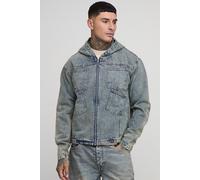 Mens Blue Tall Boxy Oversized Fit Tinted Denim Hoodie, Blue S