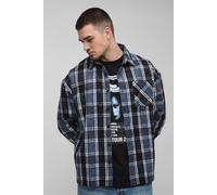 Mens Blue Tall Boxy Split Hem Brushed Check Overshirt, Blue M