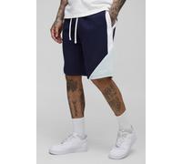 Mens Blue Tall Man Colour Block Relaxed Jersey Shorts, Blue 2XL