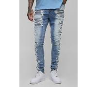 Mens Blue Tall Stacked Skinny Extreme Rip & Repair Skinny Jeans, Blue 38