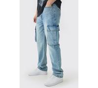 Mens Blue Tall Straight Rigid Cargo Jeans, Blue 30