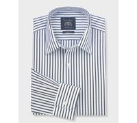Men's Blue White Cotton Poplin Stripe Classic Fit Formal Shirt - Single Cuff - Size: 16.5" x Standard - 35" - Savile Row Company