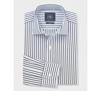 Men's Blue White Cotton Poplin Stripe Slim Fit Formal Shirt - Single Cuff - Size: 17.5" x Extra Long - 38" - Savile Row Company