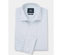 THE SAVILE ROW COMPANY LONDON Men's Slim Fit Cotton Poplin Long Sleeve Double Cuff Formal Shirt - Blue White Stripe - 15.5" Collar - Standard