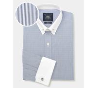 Men's Blue White Stripe Poplin Slim Fit Pin Collar Winchester Formal Shirt - Double Cuff - Size: 18.5" x Standard - 37.5" - Savile Row Company