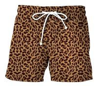 Mens Board Shorts Leopard Print Drawstring Elasticated Waist Beach Pants with Pockets Breathable Lightweight Sports Shorts Loose Fit Casual Bottoms Summer Vacation Daily Soft Loungewear