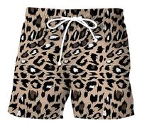 Mens Board Shorts Leopard Print Drawstring Elasticated Waist Beach Pants with Pockets Breathable Lightweight Sports Shorts Loose Fit Casual Bottoms Summer Vacation Daily Soft Loungewear