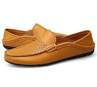 Mens Boat Loafers Backless Moccasin Handmade Casual Walking Shoes Breathable Comfy Fashion Trainers Light Brown 10.5 UK