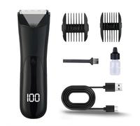 Mens Body Hair Trimmer Professional Electric Pubic Trimmer for Groin with Ceramic Blades LED Digital Display USB Rechargeable Waterproof Personal Grooming Kit