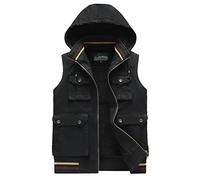 Mens Body Warmer Vest Jackets For Men Uk 2024 Gift Male Autumn And Winter Pure Cotton Zipper Hoodies Multi Pocket Sleeveless Solid Color Outdoor Jacket Vest Heated Jacket (Black, XXXXXL)