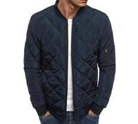 Men's Bomber Jacket Diamond Quilted Padded Coat Lightweight Packable Warm Winter Zipper Stand Collar Flight Bomber Outerwear (Navy,XXL)