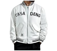 Mens Bomber Jacket - European Minimalist Casual Baseball Collar Jacket for Men And Comfortable Loose Fit foreign Trade Sports Jacket (White Xxxl)