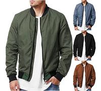 Mens Bomber Jacket Lightweight Casual Jacket Long Sleeve Baseball Collar Flight Jackets Plain Colour Regular Fit Windbreaker Coats Spring Autumn Outwear with Pockets S-5XL
