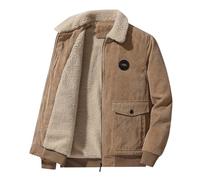 Mens Bomber Jacket Smart Casual Full Zip Up Long Sleeve Male Winter Slim Plush Solid Slit Pocket Jacket Turn Down Long Sleeve Zipper Fly Coat Tall Lightweight (Khaki, XXXXL)
