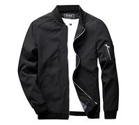 Mens Bomber Jackets Winter Lightweight Full Zip Shell Varsity Jacket Long Sleeve Jacket Coats with Pokcets and Zipper Design(Black,Medium)