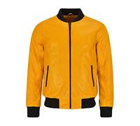 Men's Bomber Leather Jacket Perforated Yellow Mustard Napa Leather Classic Aviator Series 4987 (L)