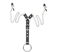 Men's Bondage Stainless Steel Nipple Clamps 2 in 1 SM Erotic Breast Clamp with Penis Ring Nipple Clips Sex Toys Men's Penis Strap On Man Sex Toy for Couples