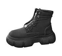 Mens Boots Lace up High Top Orthopaedic Leather Trainers Thick Sole Wide Fit Waterproof Sneakers with Zipper Men Large Size Walking Shoes Outdoor Slip on Hiking Boot (Black, 6.5)