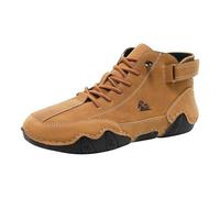Mens Boots Leather Wide Fit Lace-up Slip-on Ankle High Shoes Autumn Winter Fashion Outdoor Casual Pumps Lightweight Comfort Waterproof Hiking Sports Shoe Footwear Brown