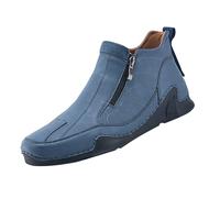 Mens Boots Orthopedic Flat Platform Leather Trainers Arch Support High Top Sneakers Wide Fit Slip on Walking Shoes with Zipper Men Lightweight Outdoor Hiking Trekking Footwear (Blue, 8.5)