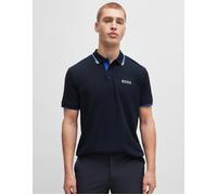 Men's BOSS Green Paddy Pro Mens Cotton Blend Polo Shirt With Contrast Logos NOS - Navy