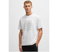 BOSS Mens Tee Print Striped C Interlock-Cotton T-Shirt with Circle Artwork White