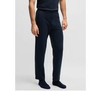 BOSS Mens Waffle Pants Embroidered-Logo Pyjama Bottoms in a Cotton Blend Dark Blue