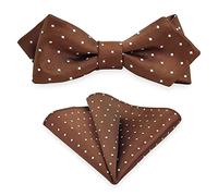 Mens Bow Tie Pocket Square Set, Boy & Men Bowtie with Handkerchief For Formal Tuxedo & Wedding Party & Homecoming M-S-SB2, Coffee/Brown With White Polka Dots, One size