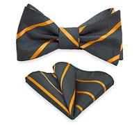 Mens Bow Tie Pocket Square Set, Boy & Men Bowtie with Handkerchief For Formal Tuxedo & Wedding Party & Homecoming M-S-SB2, Black With Orange Striped, One size