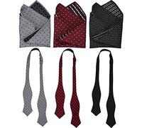 Mens Bow Tie, Self Tied Men Bowtie & Pocket Square For Formal Tuxedo or Wedding Party Set of 3 M-S-B1, A1 - Dot - Silver, Red, Black, One size