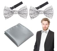 Men's Bow Tie Set, Sparkly Bow Tie, Silver Sequin Bowtie Ties for Men,Adjustable Pre-Tied Tied Glitter Bows, Bowtie for Men Bachelor Dance Night Party Carnival Christmas Fancy Dress Stage Show