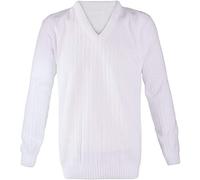 Mens Bowling Long Sleeve V Neck Knitted White Ribbed Jumper Top Adults Sweater White 2X-Large