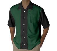 Men's Bowling Shirt Camp Cabin Cabana Work Shirt Rockabilly Style Cotton Shirts Short Sleeve Casual Button-Down Shirts Two-Tone Lounge 50s Vintage Retro Casual Shirt, P Green, L