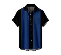 Men's Bowling Shirt Camp Cabin Cabana Work Shirt Rockabilly Two-Tone Lounge 50s Vintage Retro Casual Shirt Rockabilly Style Cotton Shirts Short Sleeve Casual Button-Down Shirts, O Blue, Large