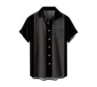 Men's Bowling Shirt Camp Cabin Cabana Work Shirt Rockabilly Two-Tone Lounge 50s Vintage Retro Casual Shirt Rockabilly Style Cotton Shirts Short Sleeve Casual Button-Down Shirts, N Black, XL