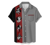 Men's Bowling Shirts, Hawaiian Shirt, Halloween Shirt, Printed Chest Pocket, Short Sleeve, Casual Button Down Shirt, Aloha Shirt