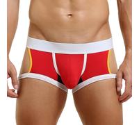Men's Boxer Brief Underwear Hollow Out Underpants Sports Low Rise Cool Boxer U Convex Boxer Shorts Soft Pouch Bulge Trunks Underwear Red XL