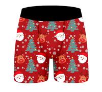 Mens Boxer Briefs Christmas Shorts Men's Xmas Funny Christmas Print Boxer Shorts Novelty Holiday Stretch Briefs Santa Deer Socks Pattern Underwear Trunks Underwear Breathable Trunks Sleep Bottoms